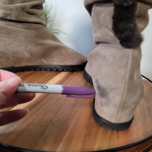 Stuart Weitzman Suede Hidden Wedge Slouch Faux Fur Lined Winter Boots Size 11 - Picture 10 of 15